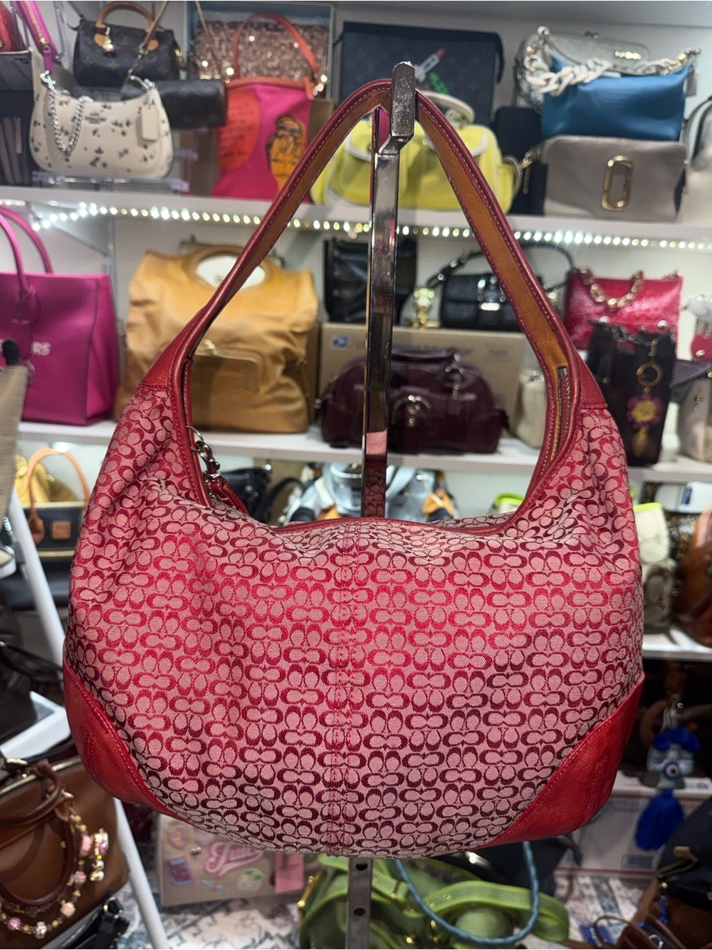 Coach Ergo Vintage in Red Signature Jacquard Shoulder Hobo